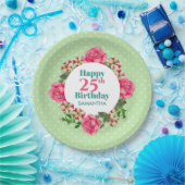 Happy Birthday Pink Rose Red White Petunia Polka Pappteller (Party)