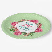 Happy Birthday Pink Rose Red White Petunia Polka Pappteller (Schrägansicht)