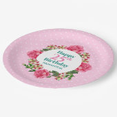 Happy Birthday Pink Rose Red White Petunia Polka Pappteller (Schrägansicht)