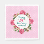 Happy Birthday Pink Rose Red White Petunia Polka Serviette (Vorderseite)