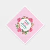 Happy Birthday Pink Rose Red White Petunia Polka Serviette (Ecke)