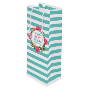 Happy Birthday Pink Rose Red White Petunia Streife Geschenktüte Für Weinflaschen