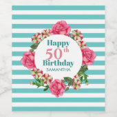 Happy Birthday Pink Rose Red White Petunia Streife Weinetikett (Einzelnes Label)