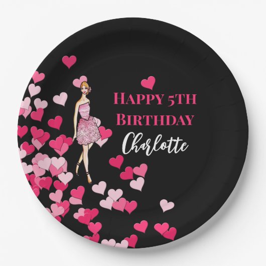 Happy Birthday Pink Roses Cocktail Kleid Pappteller (Vorderseite)