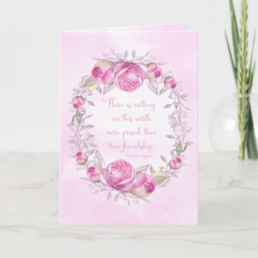 Happy Birthday Pink Roses Friendship Quote Karte (Vorderseite)