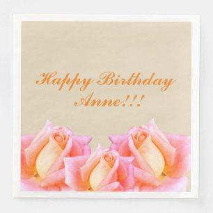 Happy Birthday Pink Roses Serviette