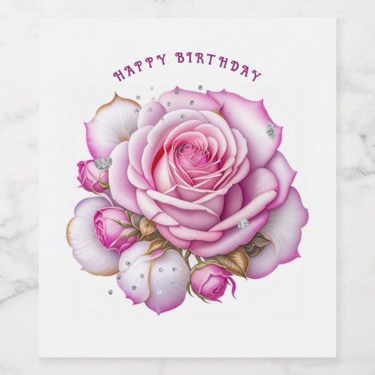 Happy Birthday Pink Roses und Sparkling Diamonds Weinetikett (Einzelnes Label)