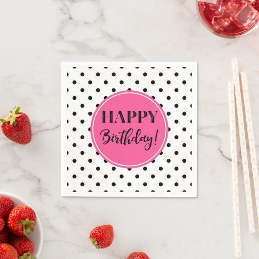 Happy Birthday Pink Schwarz-weiß Dots Napkins Serviette (Beispiel)
