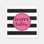 Happy Birthday Pink Schwarz-weiß Stripes Napkins Serviette (Vorderseite)