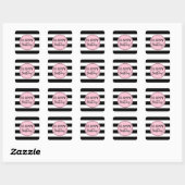 Happy Birthday Pink Schwarz-weiß Stripes Square St Quadratischer Aufkleber (Blatt)