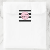 Happy Birthday Pink Schwarz-weiß Stripes Square St Quadratischer Aufkleber (Tasche)