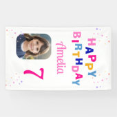 Happy Birthday Pink Stars Girl Foto Hintergrund Banner (Horizontal)