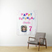 Happy Birthday Pink Stars Girl Foto Hintergrund Wandteppich (Beispiel)