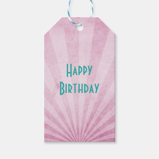 Happy Birthday Pink Sunray mit einer Shabby Textur Geschenkanhänger (Vorderseite)