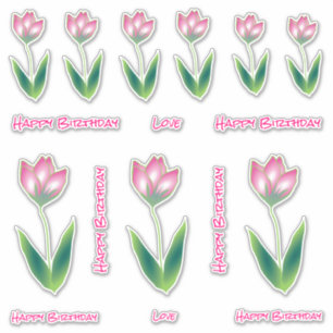 Happy Birthday Pink Tulip Bloom Stickers Aufkleber