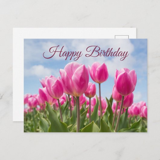 Happy Birthday Pink Tulip Blume Postkarte (Vorne/Hinten)