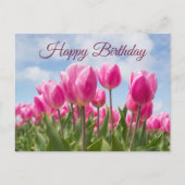 Happy Birthday Pink Tulip Blume Postkarte (Vorderseite)