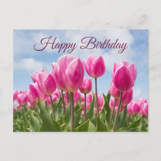 Happy Birthday Pink Tulip Blume Postkarte (Vorderseite)