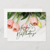 Happy Birthday Pink Tulip Blume Postkarte (Vorne/Hinten)