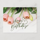 Happy Birthday Pink Tulip Blume Postkarte (Vorderseite)