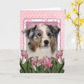 Happy Birthday - Pink Tulips - Australian Shepherd Karte (Gelbe Blume)