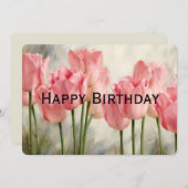 Happy Birthday Pink Tulips Feiertagskarte (Vorne/Hinten)