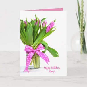 Happy Birthday Pink Tulpen in Vase Karte