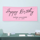 Happy Birthday Pink und Black Modern Script Banner (Messe)