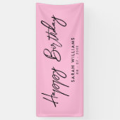 Happy Birthday Pink und Black Modern Script Banner (Vertikal)