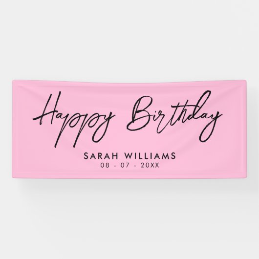 Happy Birthday Pink und Black Modern Script Banner (Horizontal)