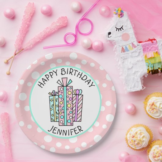 Happy Birthday Pink und Mint Green Girl's Pappteller (Party)