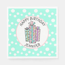 Happy Birthday Pink und Mint Green Girl's Serviette