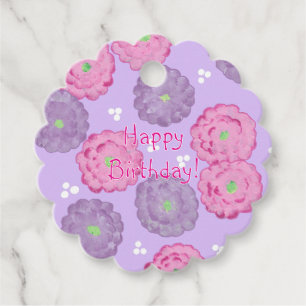 Happy Birthday Pink und Purple Blumen Geschenktast Geschenkanhänger