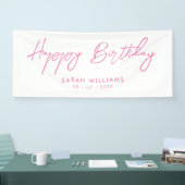 Happy Birthday Pink und White Modern Script Banner (Messe)