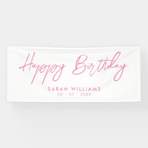 Happy Birthday Pink und White Modern Script Banner