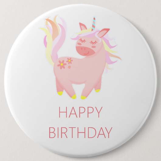 Happy Birthday Pink Unicorn Button (Vorderseite)
