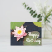Happy Birthday Pink Water Lily #1 Postcard Postkarte (Stehend Vorderseite)