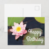 Happy Birthday Pink Water Lily #1 Postcard Postkarte (Vorne/Hinten)