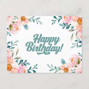 Happy Birthday Pink Watercolor Blume Postkarte