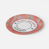 Happy Birthday Pink Watercolor Foto Personalize Pappteller (Schrägansicht)