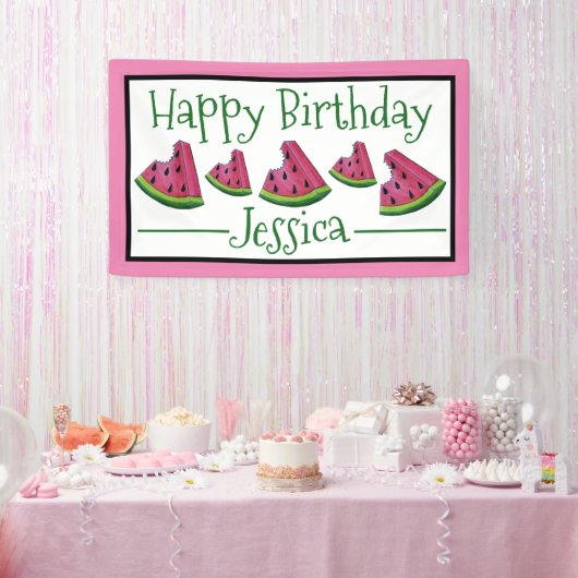 Happy Birthday Pink Watermelon Slice Frucht Picnic Banner (Party)