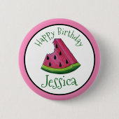 Happy Birthday Pink Watermelon Slice Frucht Picnic Button (Vorderseite)
