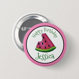 Happy Birthday Pink Watermelon Slice Frucht Picnic Button