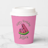Happy Birthday Pink Watermelon Slice Frucht Picnic Pappbecher (Vorderseite)