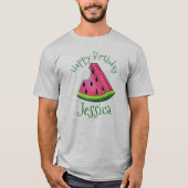 Happy Birthday Pink Watermelon Slice Frucht Picnic T-Shirt (Vorderseite)