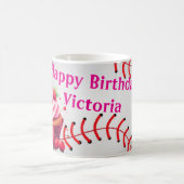 Happy Birthday Pink & White Stripe Baseball Kaffeetasse (Mittel)