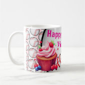 Happy Birthday Pink & White Stripe Baseball Kaffeetasse (Links)
