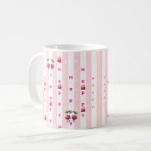 Happy Birthday Pink & White Stripe  Kaffeetasse (Vorderseite Links)