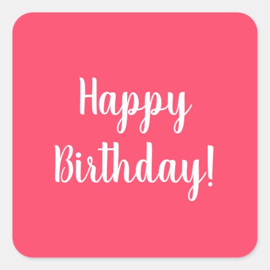 Happy Birthday Pink White Typografy Quadratischer Aufkleber (Vorderseite)