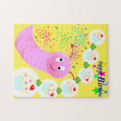 Happy Birthday Pink Worm Cupcake Puzzle (Horizontal)